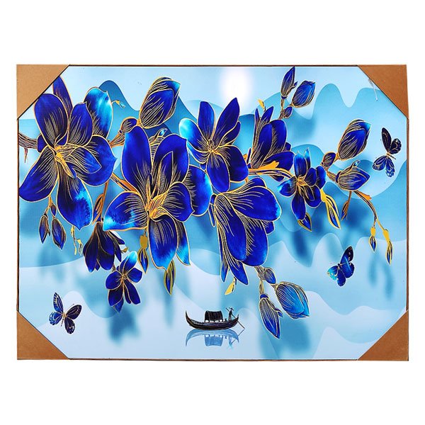 Beautiful Blue Floral Design Wall Decor Painting Print 32''