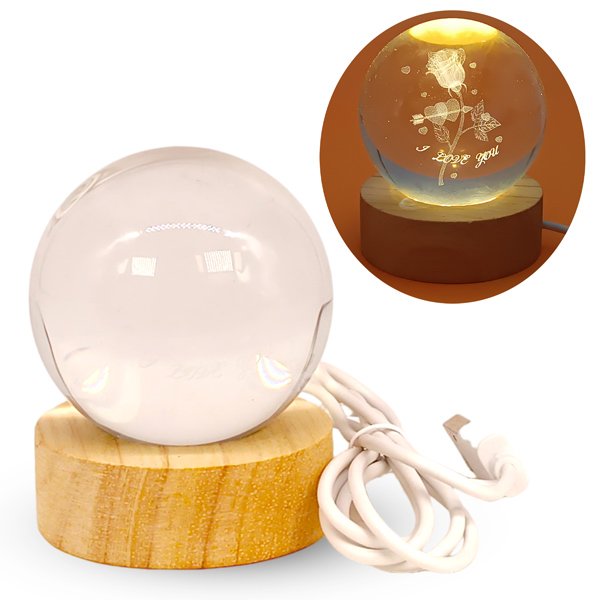 Crystal Ball Lamp With Wooden Base Moon