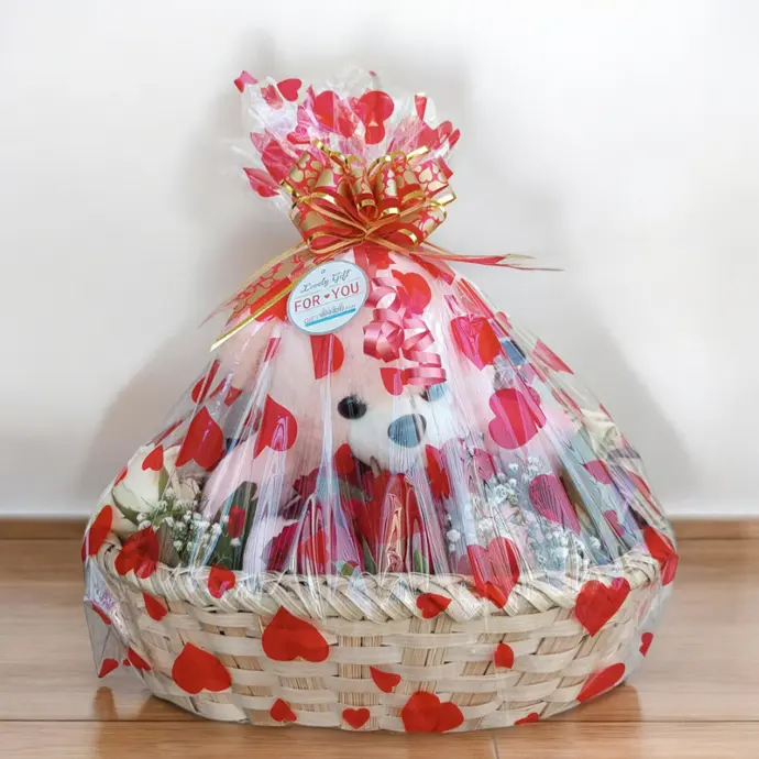Bamboo Basket with Transparent Wrapping