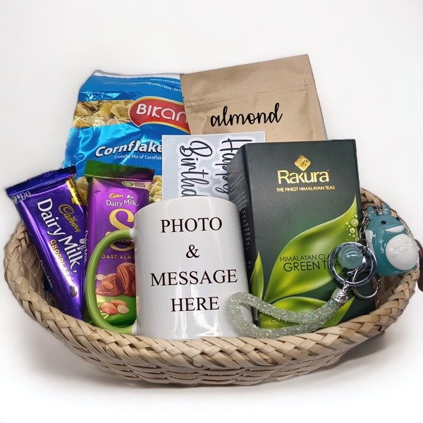 Customized Ceramic Mug and Greeting Card with Snacks