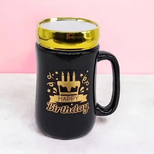 Happy Birthday Printed Black Ceramic Cup